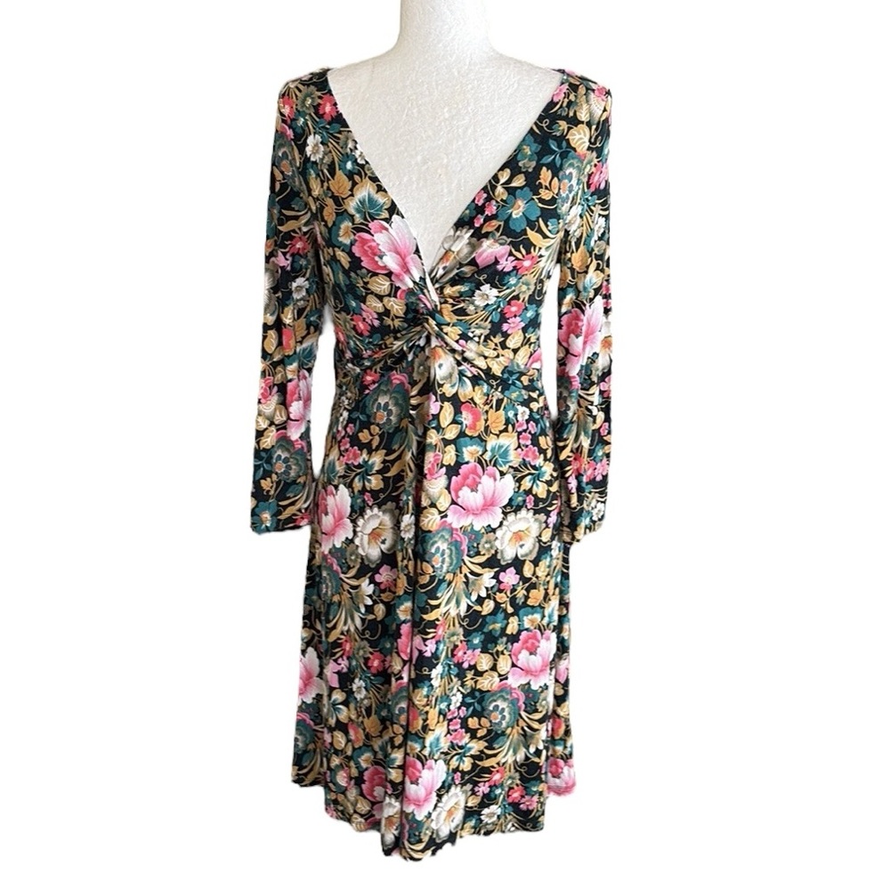 Anthropologie Lilka Torsade Black Floral Twist Knit Dress - M